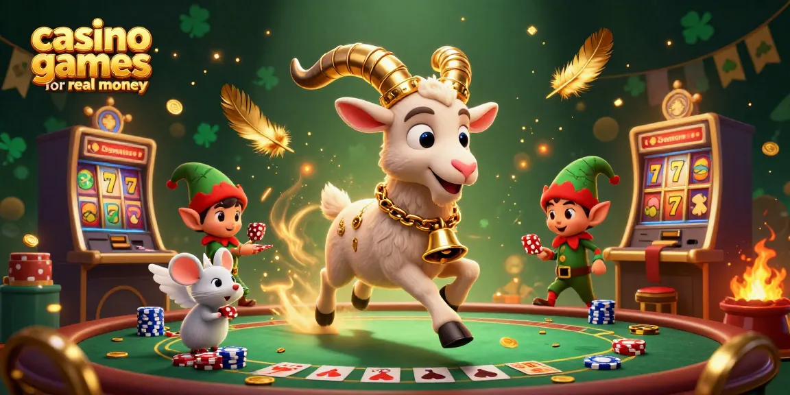 Join the festive chaos in a creative gambling scene showcasing casino games for real money with 3D characters.