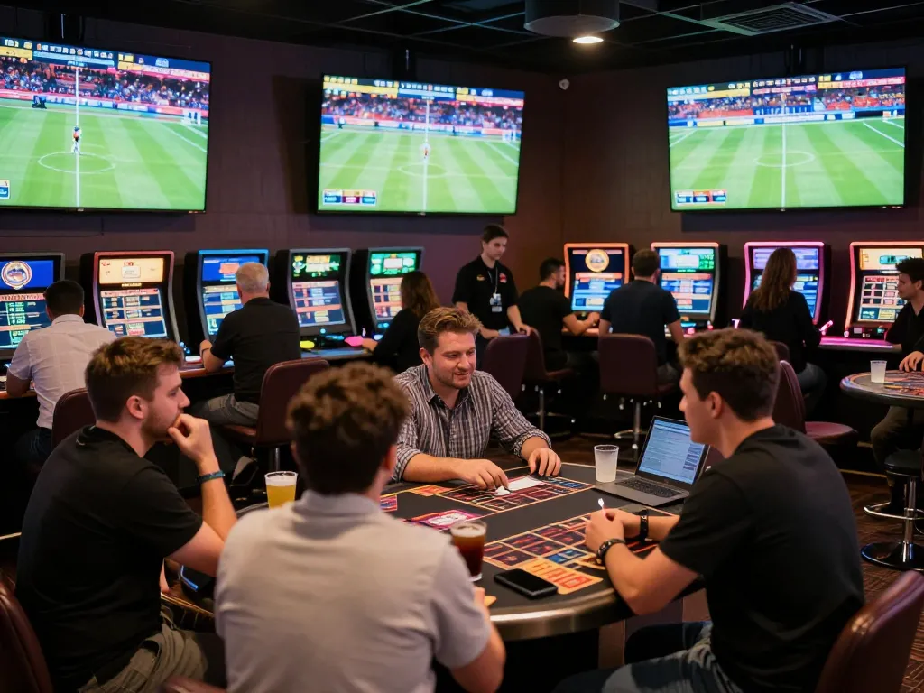 Experience sky88 tv excitement as bettors engage in live sports wagering at modern lounge.