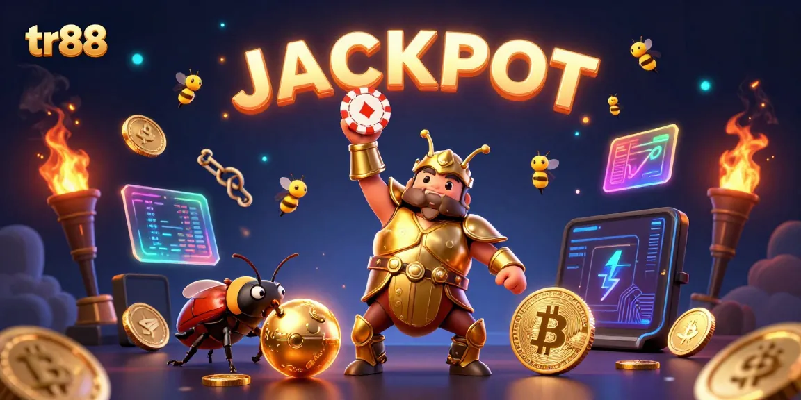 Experience tr88's rich online casino world with vibrant beetle characters and glowing rewards.
