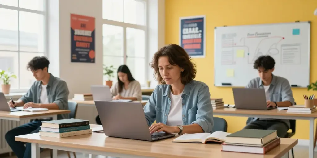 Engaged learners in a vibrant online education space focusing on khóa học uy tín.