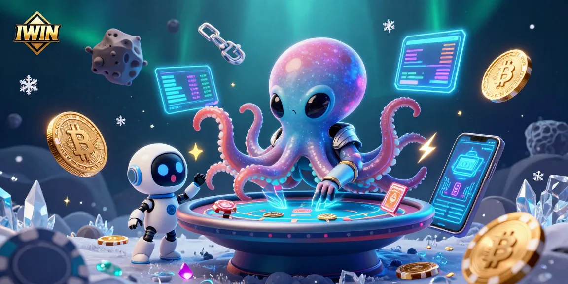 IWIN showcases a thrilling alien poker scene with vibrant crypto elements, engaging players in cutting-edge gameplay.