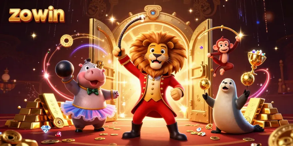 Experience thrilling casino adventures with zo win, featuring cartoon characters and treasures in a vibrant illustration.