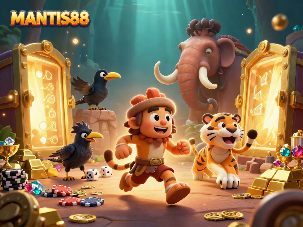 MANTIS88 offers thrilling gaming experiences as caveman and sabertooth tiger run a prehistoric casino.