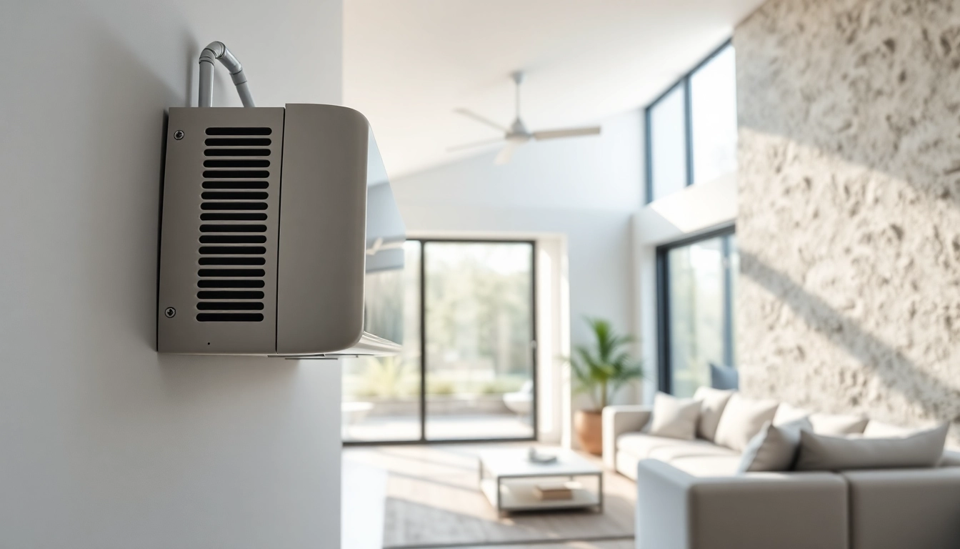 Install a mini split ac unit in a modern apartment's sunny living room.