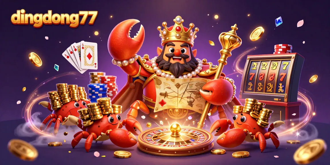 Experience thrilling gameplay with dingdong77's vibrant casino scene featuring a golden crab and sparkling treasures.