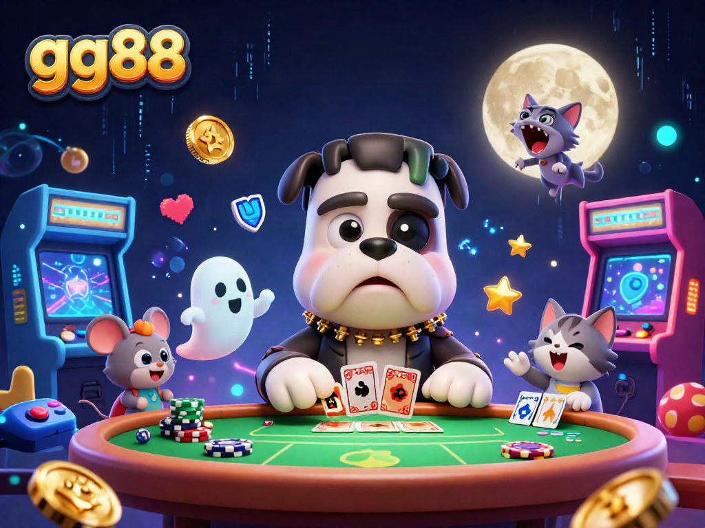 gg88 showcases a whimsical 3D poker scene with unique characters and colorful gaming elements.