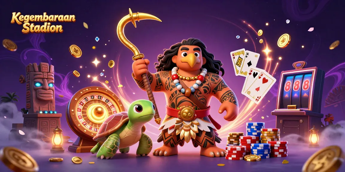 Experience the thrill of Kegembiraan Stadion with vibrant action and detailed casino elements in a dynamic scene.
