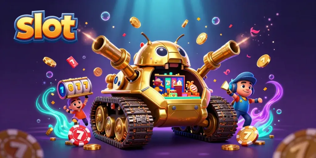 Engage in dynamic slot gameplay with vibrant casino elements, featuring a colorful beetle tank.