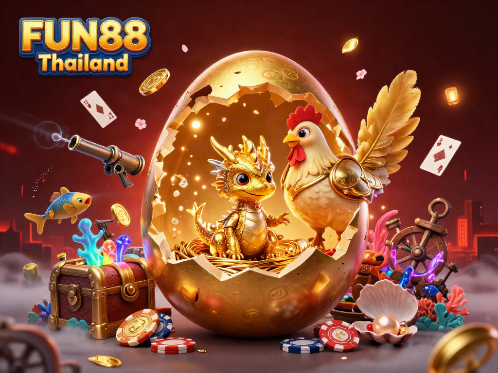 Experience the excitement of FUN88 Thailand with a dynamic scene of a golden dragon and poker chips