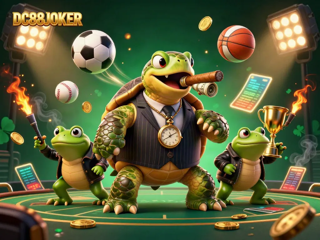 Experience the energy of DC88JOKER with vivid characters and dynamic betting elements in a vibrant casino scene.