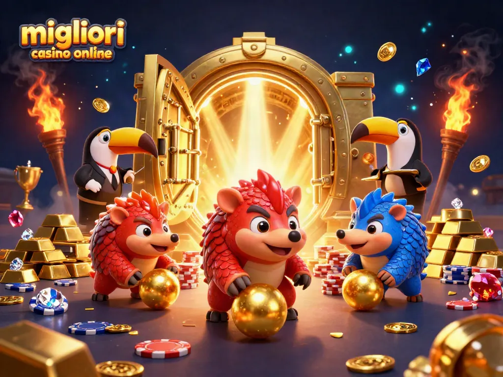 Gioca sui migliori casino online mentre pangolini rivali si sfidano in un ambiente festoso e scintillante.