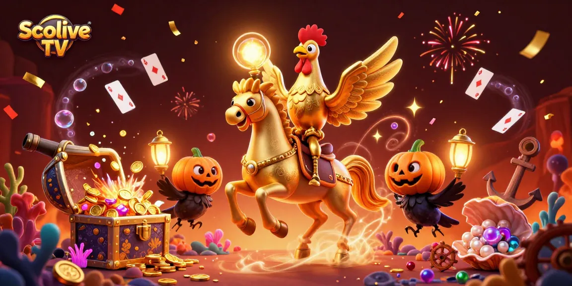 Socolive TV showcases an exhilarating casino scene with a golden rooster and crows celebrating amidst treasure and gold.