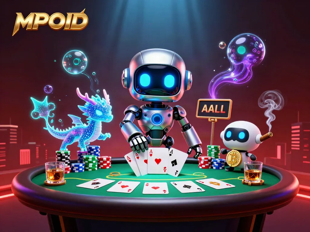 Engage in MPOID gaming with a vibrant 3D casino scene featuring a poker table and thrilling elements.