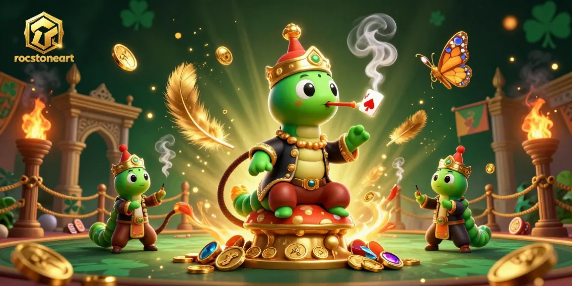 rocstoneart's vibrant casino-themed illustration features a whimsical caterpillar poker master.