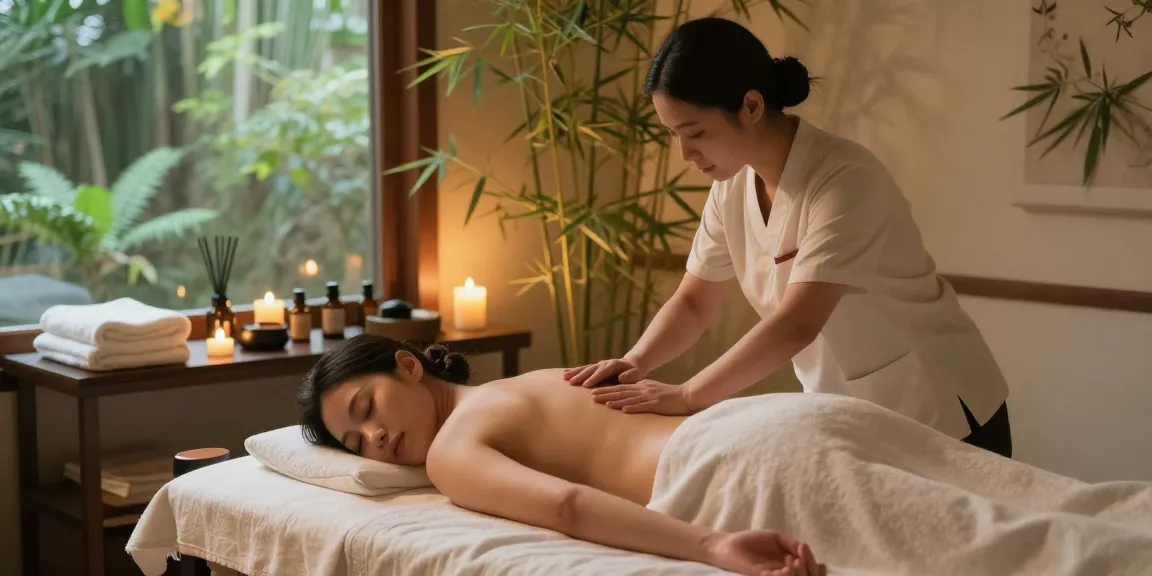 Relaxing 마포출장마사지 in a serene spa setting with therapeutic ambiance, showcasing a skilled therapist and tranquil atmosphere.