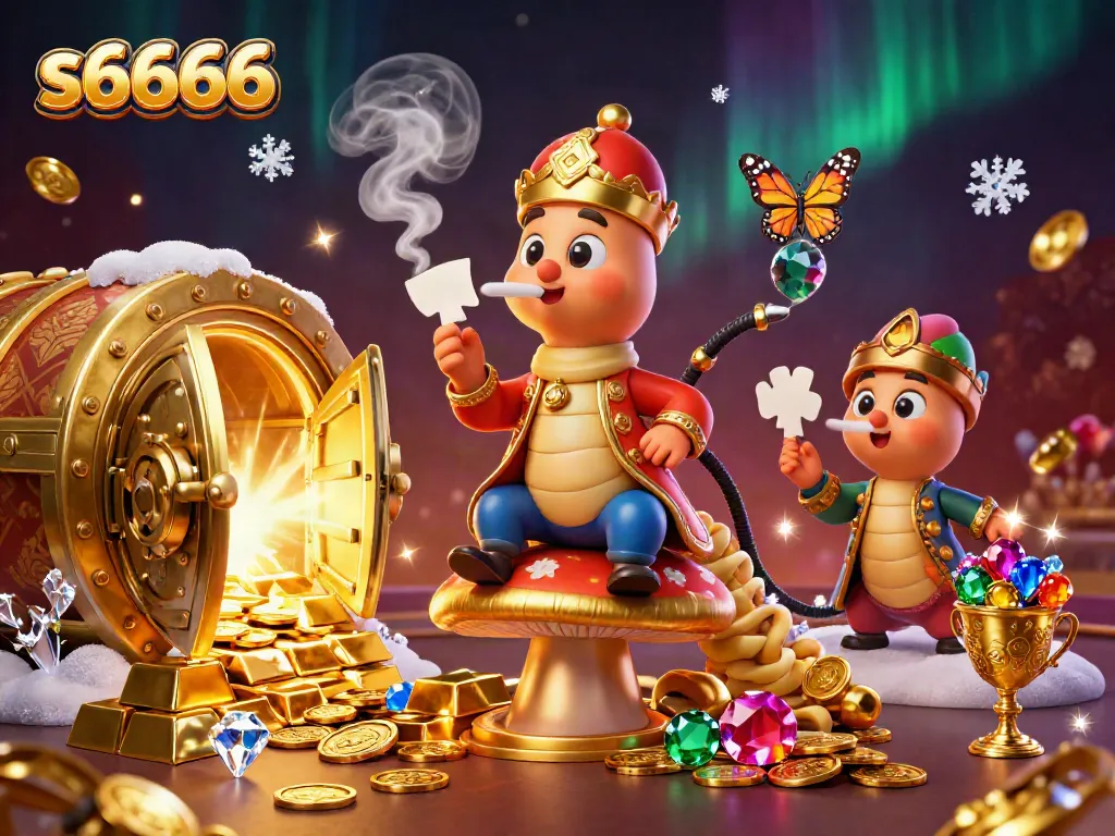 Experience exciting games at s6666 with vibrant casino illustration featuring treasures and unique characters.