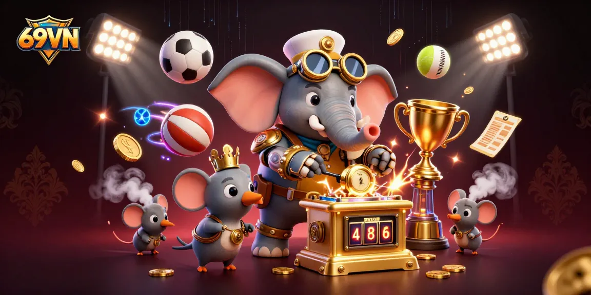 Experience thrilling gameplay at 69VN with vibrant 3D casino-themed illustration featuring dynamic characters and gaming elements.