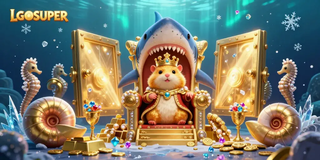 Join the golden hamster king on LGOSUPER amidst treasures and jewels in this vibrant 3D casino scene.