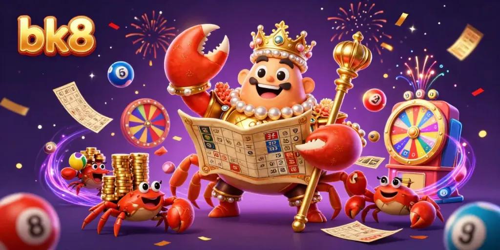Engage with vibrant games at bk8 casino featuring a golden crab emperor in a lively scene.