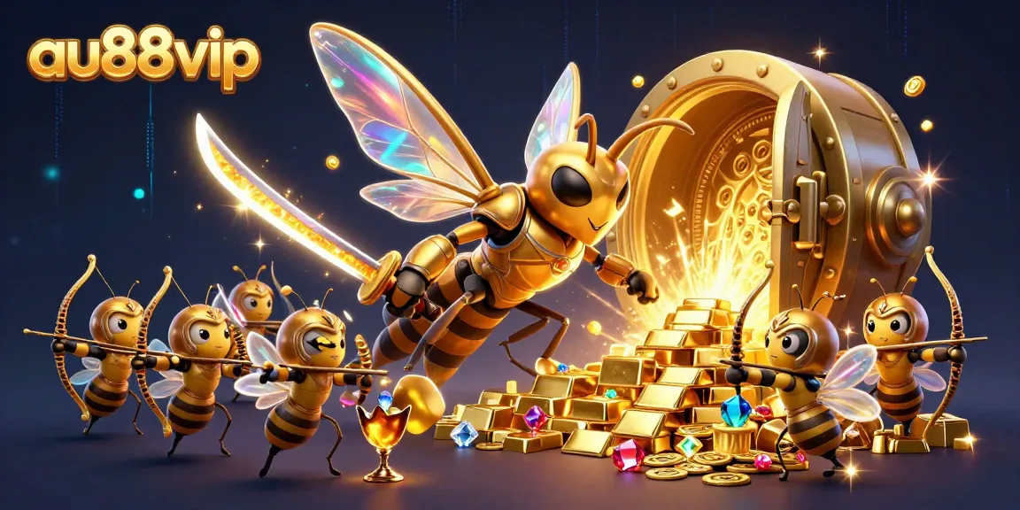 Experience the excitement of au88vip with golden hornet warriors amidst a dynamic casino scene.
