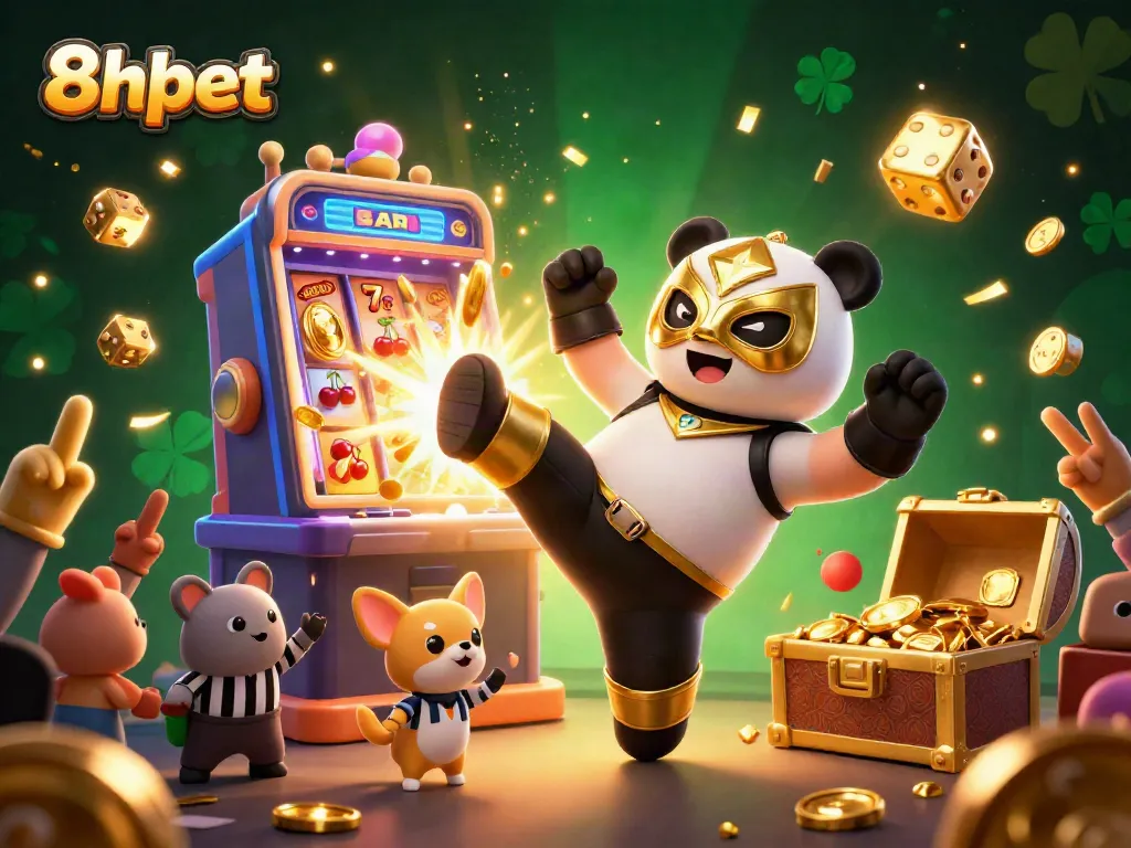 Experience exciting gaming action with 8xbet's animated scene featuring dynamic characters and vibrant casino elements.