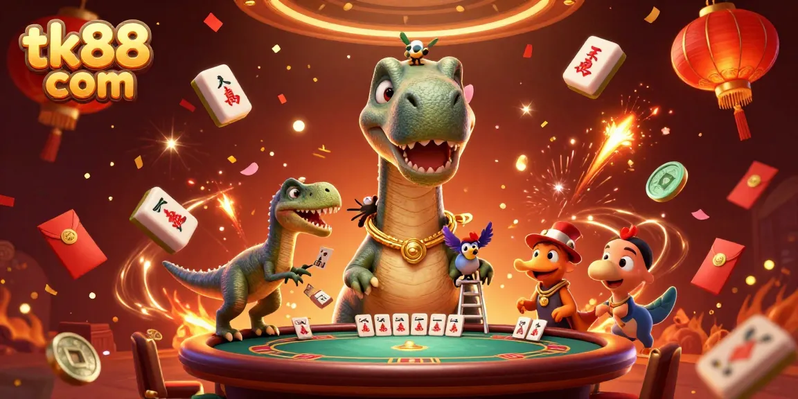 Engage in thrilling gameplay at tk88 com with vibrant 3D casino action featuring unique characters and festive elements.