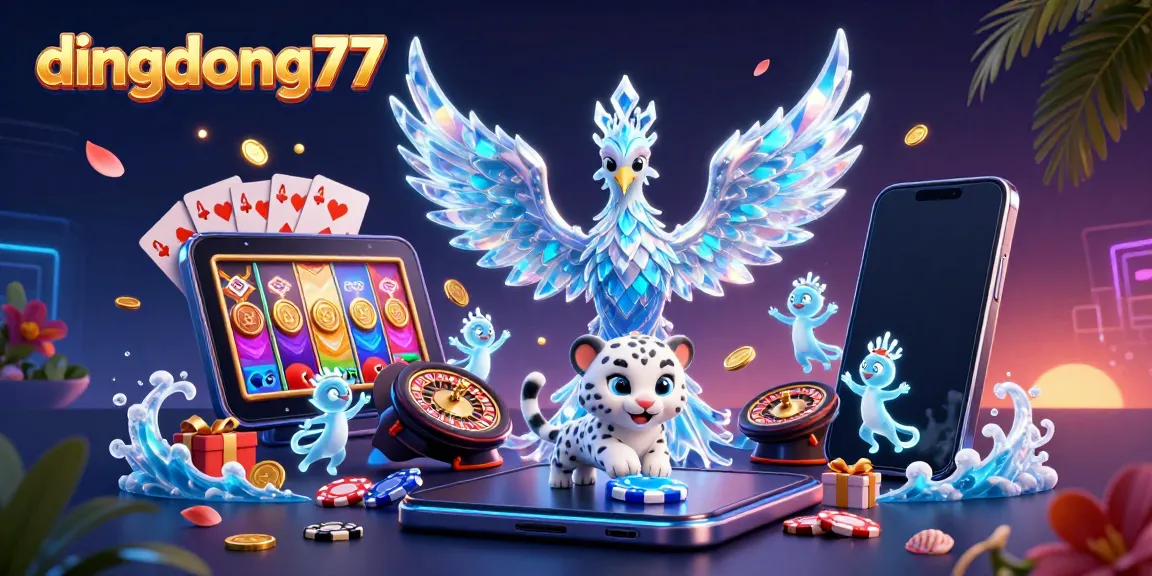Experience thrilling gameplay options at dingdong77 with an ice phoenix, slot games, and vibrant casino elements.