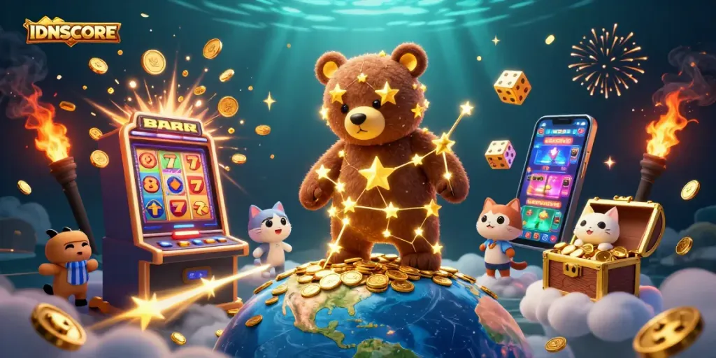 IDNSCORE's exciting gaming experience illustrated with captivating casino themes and dynamic action.