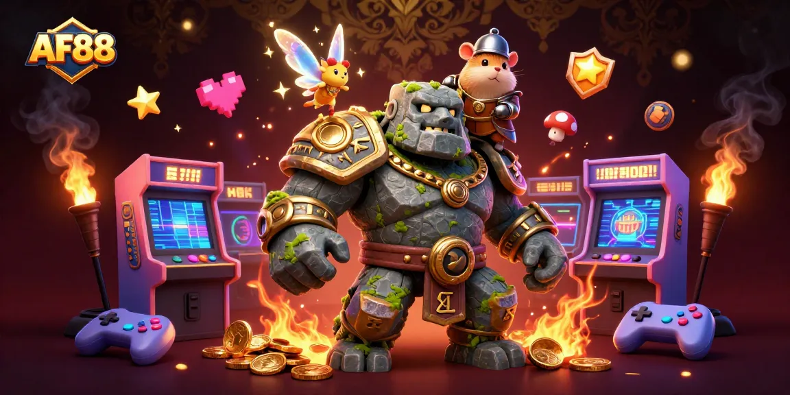Engage in thrilling games at AF88 with a vibrant scene of exciting characters and casino elements.