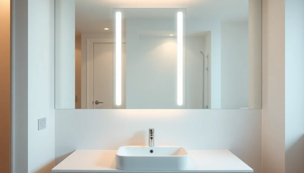 Bright mirror light mirror illuminating a chic bathroom with modern fixtures.