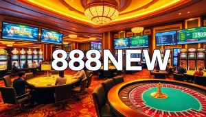 Engaging casino scene with vibrant gaming activities and stunning visuals at 888NEW.