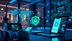 快连官网 showcasing innovative security technology with user-friendly interface and multiple devices connected.