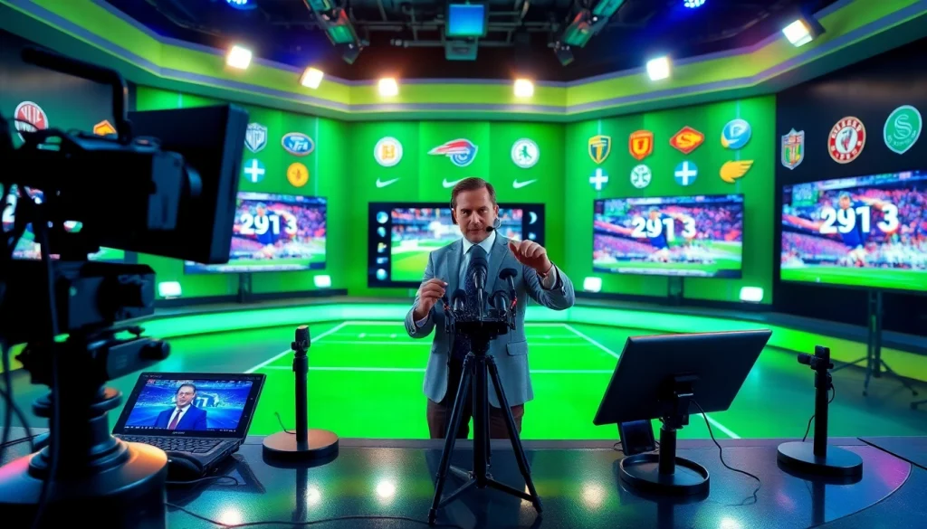 Dynamic setup for Sports Broadcasting in a modern studio featuring high-tech equipment.