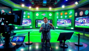 Dynamic setup for Sports Broadcasting in a modern studio featuring high-tech equipment.