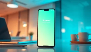 Discover Potato下载 in a modern office setting with a smartphone showcasing its secure messaging features.