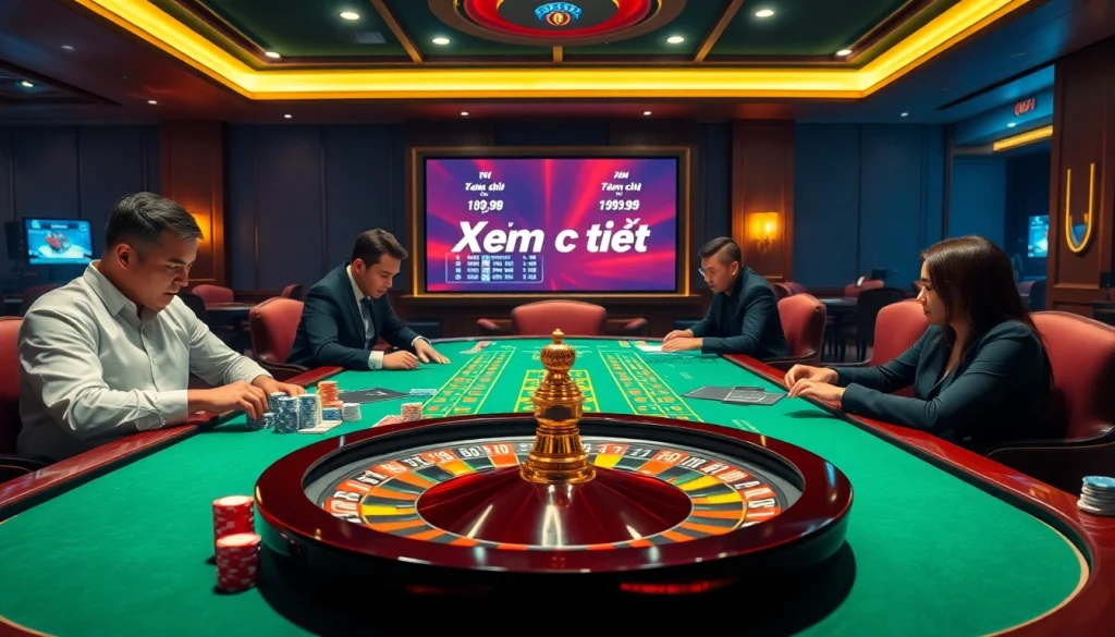 Xem chi tiết high-stakes gambling scene with casino table, chips, and cards