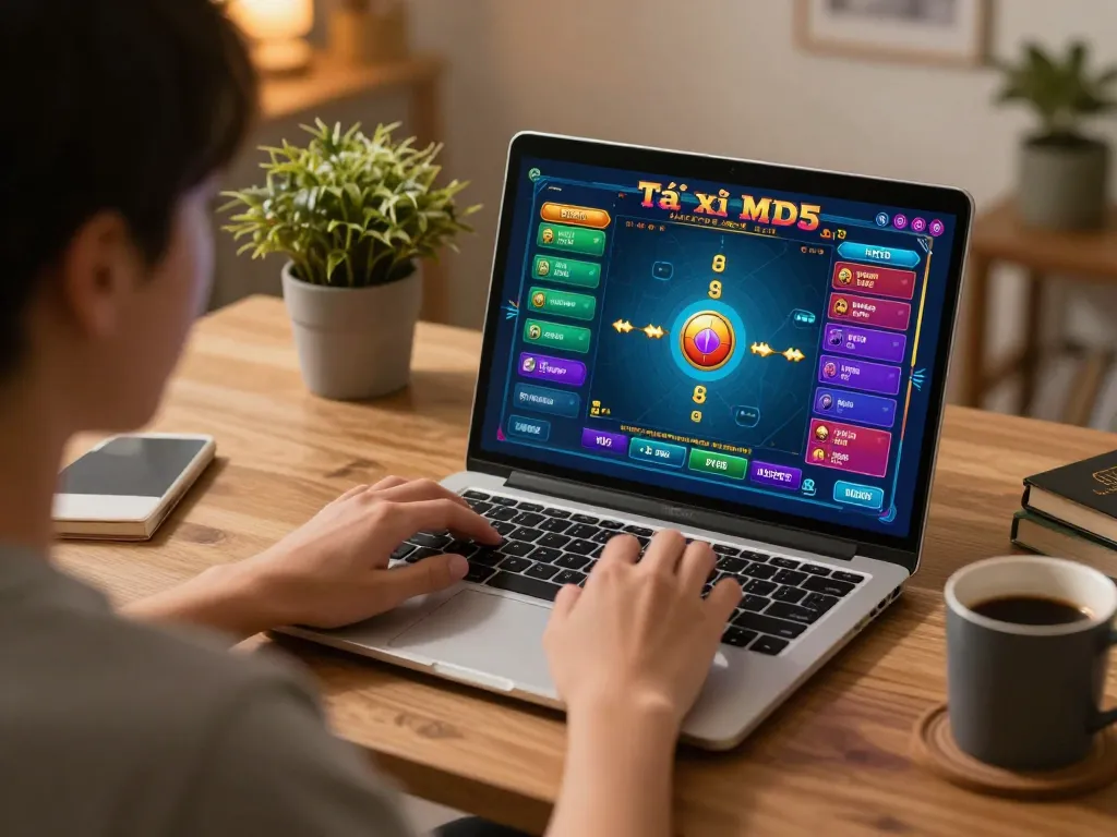 Tài xỉu MD5 online gaming experience in a cozy home office setup