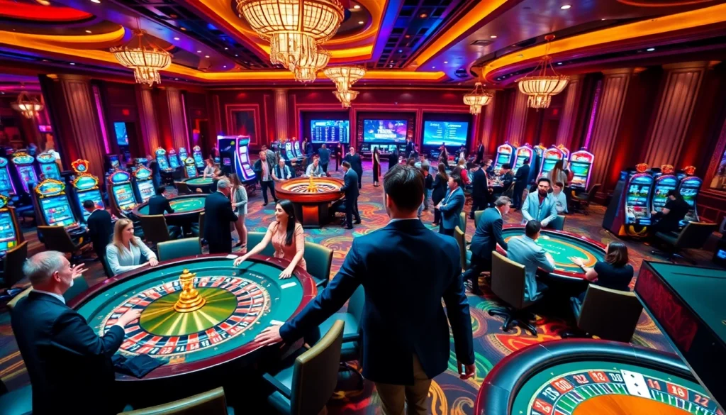 Excitement at a casino gaming floor with the theme of OKFUN.
