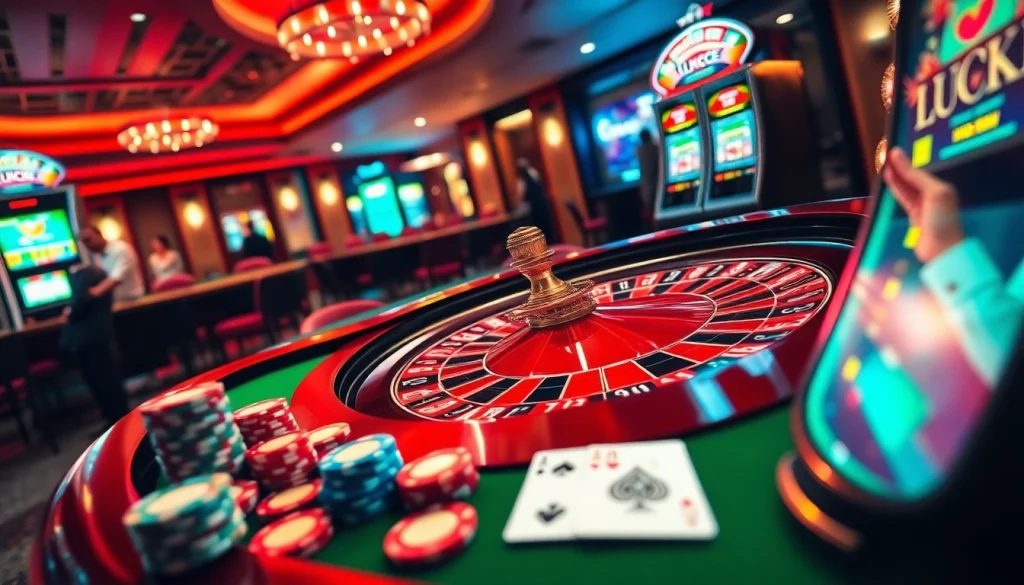 Feeling the thrill at LUCK8 casino with vibrant poker chips and intense roulette action.