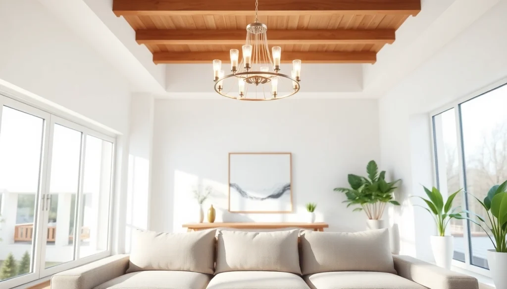 Shop ModernLighting contemporary chandelier in a bright living room showcasing elegant design elements.