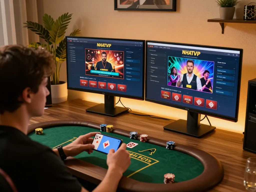 Engage with NHATVIP poker gameplay on a stylish home desk environment.
