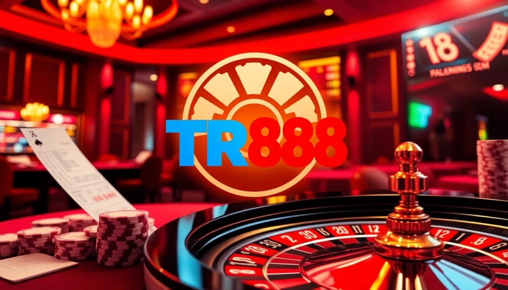 Engage in thrilling casino games at TR88 with vibrant roulette wheels and luxury poker chips.