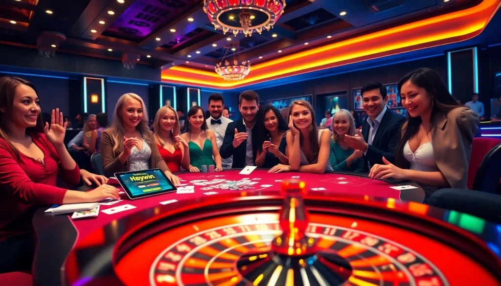 Players enjoying a thrilling game at Haywin's online casino, surrounded by exciting betting elements.