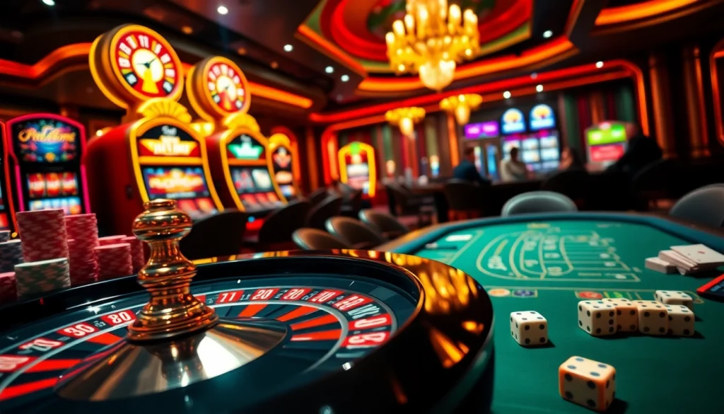 Hi88 casino experience with vibrant roulette wheel and poker chips in a luxurious setting