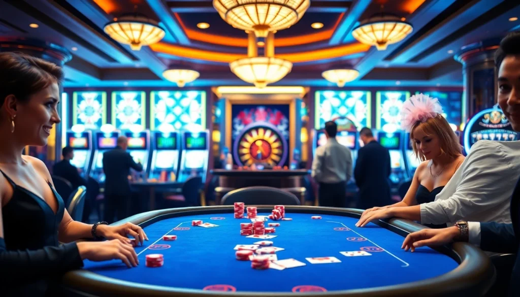 Gambling enthusiasts enjoy a Go8 gaming experience at an upscale casino table.